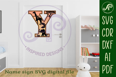 Safari animals Large Y wall Letter 3 layer sign SVG APInspireddesigns 