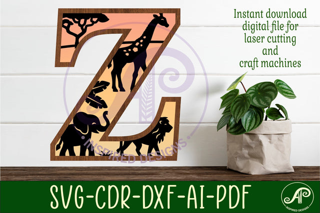 Safari animals Large Z wall Letter 3 layer sign SVG APInspireddesigns 