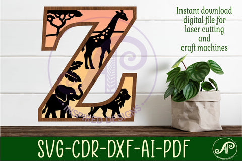 Safari animals Large Z wall Letter 3 layer sign SVG APInspireddesigns 