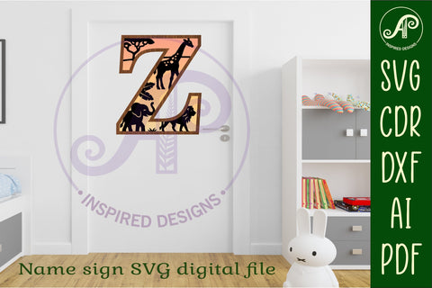 Safari animals Large Z wall Letter 3 layer sign SVG APInspireddesigns 