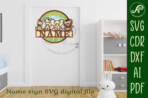 Safari animals layered name sign svg laser SVG APInspireddesigns 
