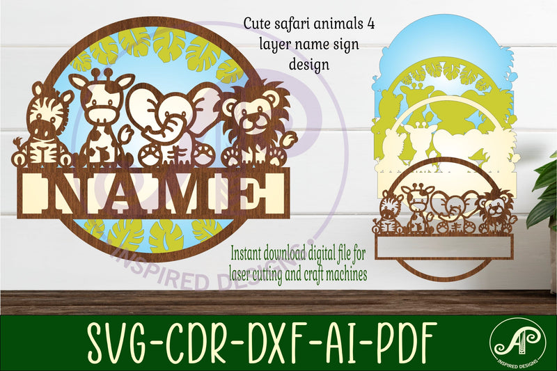 Safari animals layered name sign svg laser SVG APInspireddesigns 
