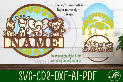 Safari animals layered name sign svg laser SVG APInspireddesigns 