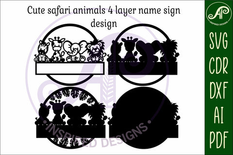 Safari animals layered name sign svg laser SVG APInspireddesigns 