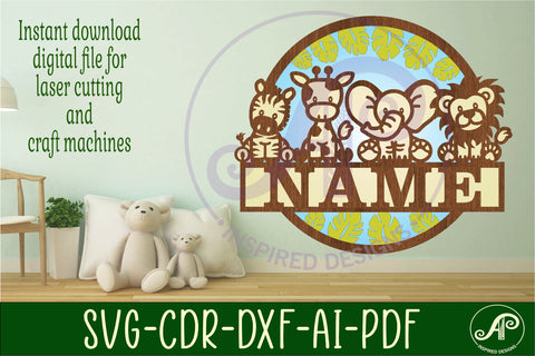 Safari animals layered name sign svg laser SVG APInspireddesigns 
