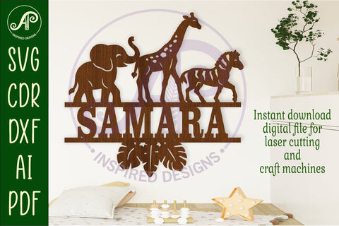 Safari animals name sign svg laser cut file SVG APInspireddesigns 