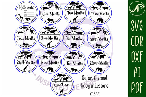 Safari animals themed Baby monthly milestone discs SVG laser SVG APInspireddesigns 