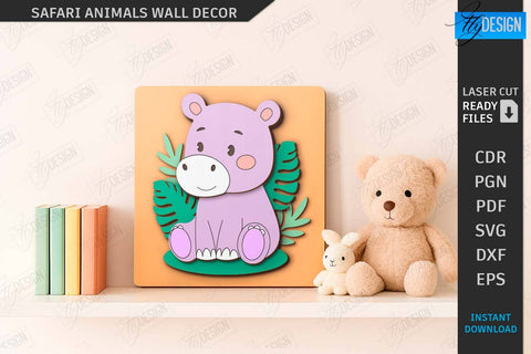 Safari Animals Wall Decor Laser Cut Bundle | Cartoon Animals | Children Room Decor | Kids Laser | Cute Animals | Wall Signs | Kids Room SVG | CNC Files SVG Fly Design 