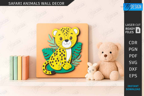 Safari Animals Wall Decor Laser Cut Bundle | Cartoon Animals | Children Room Decor | Kids Laser | Cute Animals | Wall Signs | Kids Room SVG | CNC Files SVG Fly Design 