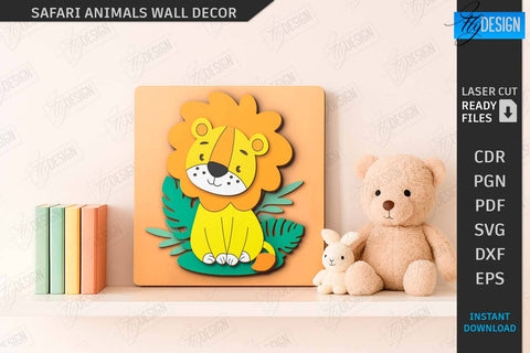 Safari Animals Wall Decor Laser Cut Bundle | Cartoon Animals | Children Room Decor | Kids Laser | Cute Animals | Wall Signs | Kids Room SVG | CNC Files SVG Fly Design 