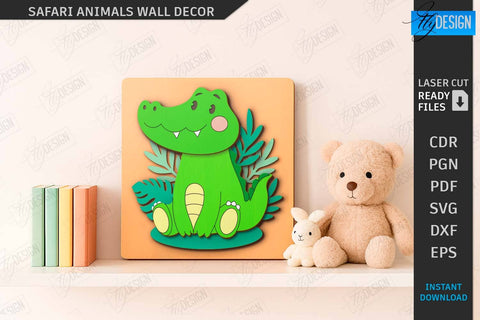 Safari Animals Wall Decor Laser Cut Bundle | Cartoon Animals | Children Room Decor | Kids Laser | Cute Animals | Wall Signs | Kids Room SVG | CNC Files SVG Fly Design 
