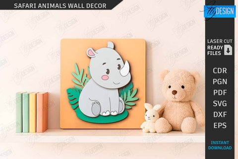Safari Animals Wall Decor Laser Cut Bundle | Cartoon Animals | Children Room Decor | Kids Laser | Cute Animals | Wall Signs | Kids Room SVG | CNC Files SVG Fly Design 