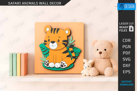 Safari Animals Wall Decor Laser Cut Bundle | Cartoon Animals | Children Room Decor | Kids Laser | Cute Animals | Wall Signs | Kids Room SVG | CNC Files SVG Fly Design 