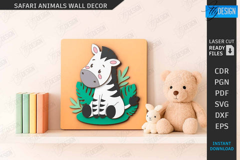 Safari Animals Wall Decor Laser Cut Bundle | Cartoon Animals | Children Room Decor | Kids Laser | Cute Animals | Wall Signs | Kids Room SVG | CNC Files SVG Fly Design 