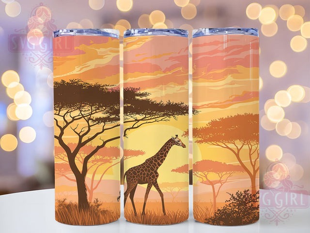 Safari Giraffe Sunset Tumbler, African Wildlife Pattern, Safari Sunset Design, 20Oz Sublimation Wrap, Wild Giraffe Art, African Savannah Texture, Tumbler Sublimation Sublimation SvggirlplusArt 