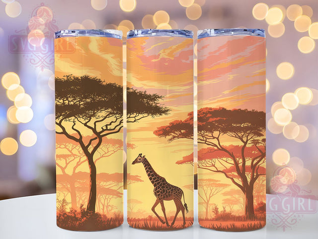 Safari Giraffe Sunset Tumbler, African Wildlife Pattern, Safari Sunset Design, 20Oz Sublimation Wrap, Wild Giraffe Art, African Savannah Texture, Tumbler Sublimation Sublimation SvggirlplusArt 