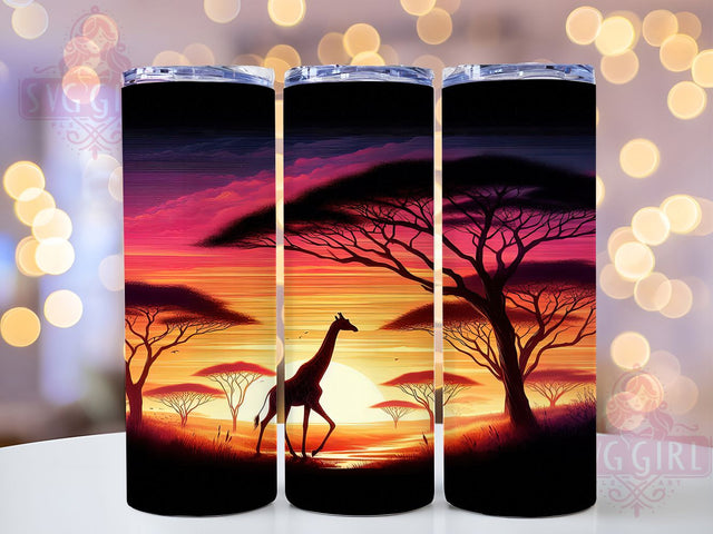 Safari Giraffe Sunset Tumbler, African Wildlife Pattern, Safari Sunset Design, 20Oz Sublimation Wrap, Wild Giraffe Art, African Savannah Texture, Tumbler Sublimation Sublimation SvggirlplusArt 