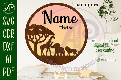 Safari layered personalized name wall art sign, SVG file SVG APInspireddesigns 