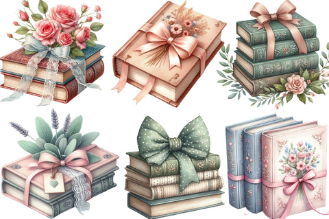 Sage Coquette Bow Book Stack Clipart Sublimation SVGista 