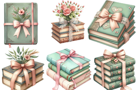 Sage Coquette Bow Book Stack Clipart Sublimation SVGista 