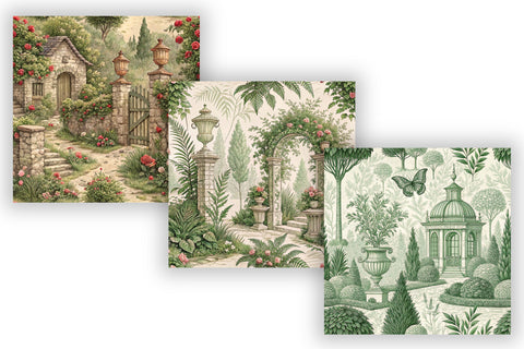 Sage Green Toile Digital Paper Pack, Seamless Floral Pattern Bundle, Printable Scrapbook Paper, French Country Botanical Design Bundle Digital Pattern FloridPrintables 