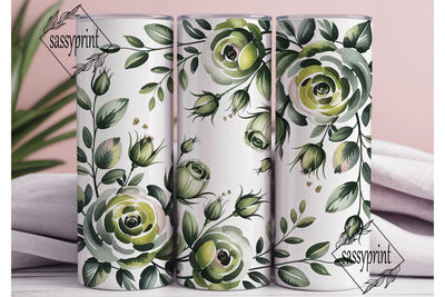 Sage Green Watercolor Roses 20oz Tumbler Sublimation sassyprint 