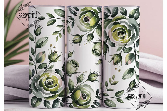 Sage Green Watercolor Roses 20oz Tumbler Sublimation sassyprint 