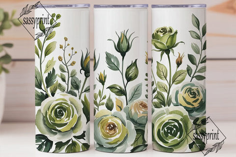 Sage Green Watercolor Roses 20oz Tumbler Sublimation sassyprint 