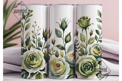 Sage Green Watercolor Roses 20oz Tumbler Sublimation sassyprint 
