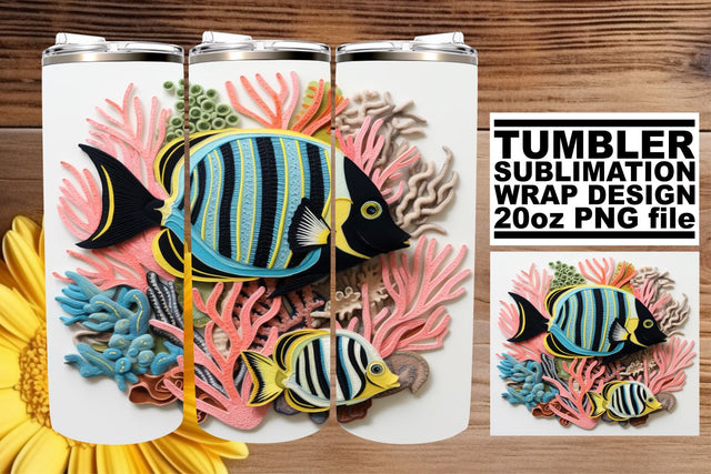 Sail Away with Fish 3D Embroidery Tumbler Sublimation afrosvg 