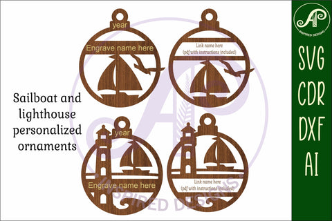 Sailboat and lighthouse personalized Christmas Ornament SVG SVG APInspireddesigns 
