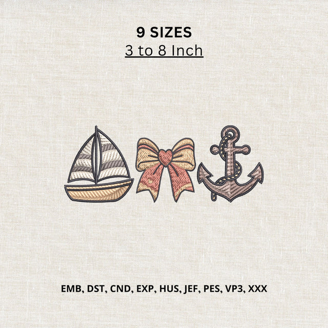 Sailboat Bow Anchor Machine Embroidery Design – Nautical Coastal Embroidery File Embroidery/Applique DESIGNS PatternFeed8 