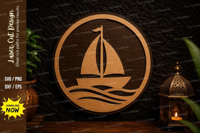 Sailboat Circle Laser Cut SVG Design SVG Regulrcrative 