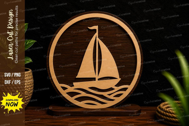 Sailboat Circle Silhouette Laser Cut Svg Design SVG Regulrcrative 