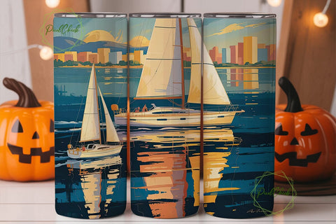 Sailboat Cityscape 20oz Tumbler Wrap Sublimation PixelChick 