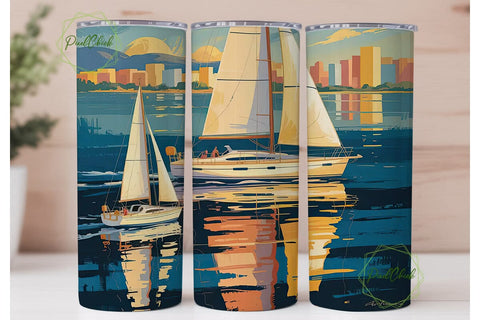 Sailboat Cityscape 20oz Tumbler Wrap Sublimation PixelChick 