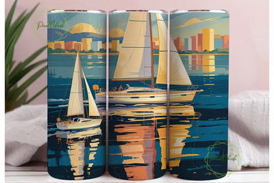 Sailboat Cityscape 20oz Tumbler Wrap Sublimation PixelChick 