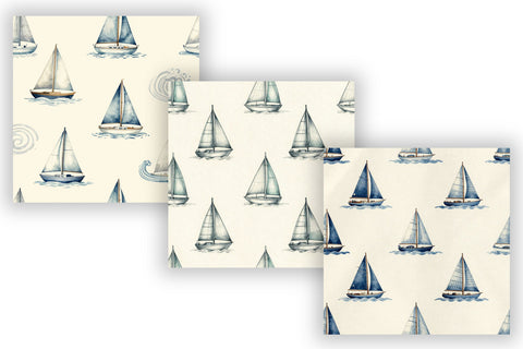 Sailboat Digital Paper Pack, Coastal Sailing Seamless Patterns, Regatta, Ocean Waves & Nautical Printable Crafts Digital Pattern FloridPrintables 