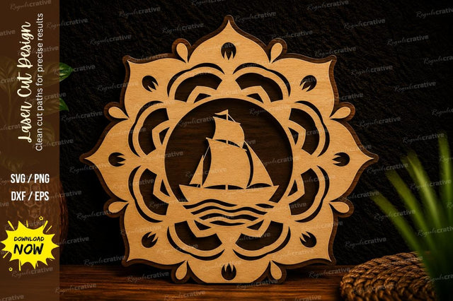 Sailboat Floral Mandala Laser Cut Svg Design SVG Regulrcrative 
