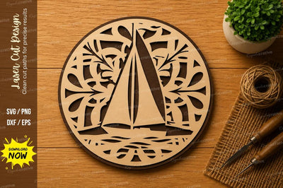 Sailboat Mandala Circle Laser Cut SVG File SVG Regulrcrative 