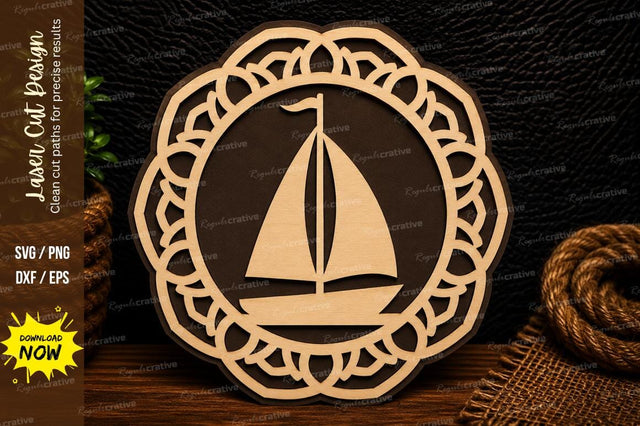 Sailboat Mandala Frame Laser Cut Svg Design SVG Regulrcrative 