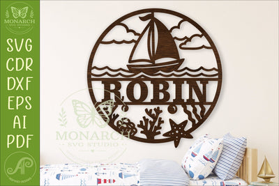 Sailboat Name Sign SVG, Personalised Ocean Wall Sign SVG APInspireddesigns 