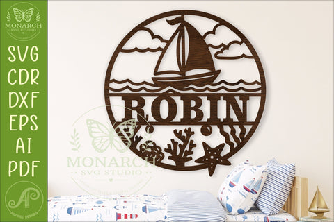 Sailboat Name Sign SVG, Personalised Ocean Wall Sign SVG APInspireddesigns 