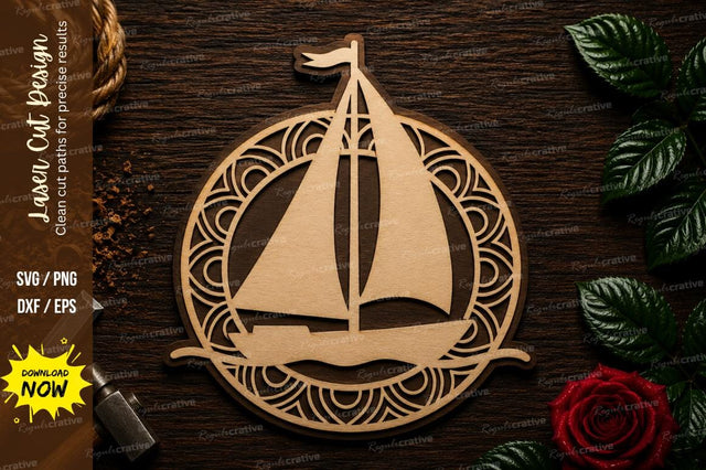 Sailboat Nautical Mandala Laser Cut SVG File SVG Regulrcrative 