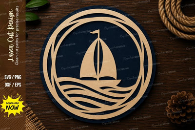 Sailboat Ocean Circle Frame Laser Cut SVG File SVG Regulrcrative 
