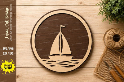 Sailboat Ocean Circle Laser Cut SVG Design SVG Regulrcrative 
