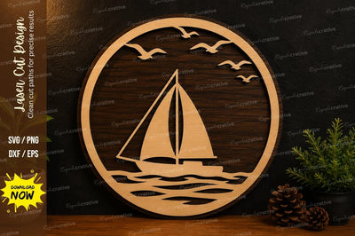 Sailboat Ocean Circle Laser Cut SVG Design SVG Regulrcrative 