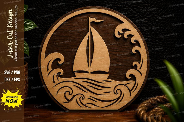 Sailboat Ocean Circle Laser Cut Svg Design SVG Regulrcrative 