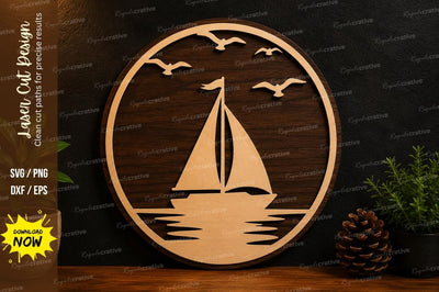 Sailboat Ocean Scene Laser Cut SVG Design SVG Regulrcrative 