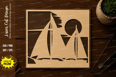 Sailboat Ocean Scene Square Laser Cut SVG File SVG Regulrcrative 